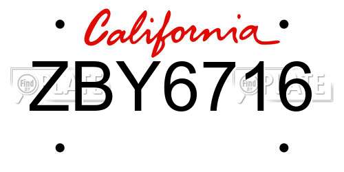 ZBY6716 California License Plate