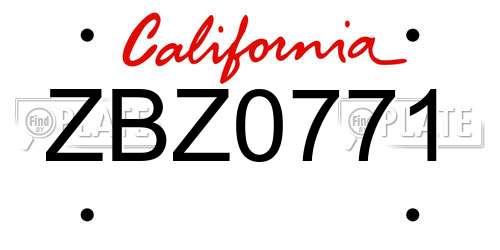 ZBZ0771 California License Plate