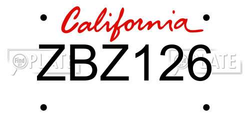 ZBZ126 California License Plate