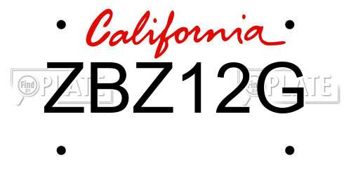 ZBZ12G California License Plate