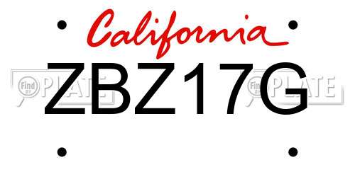 ZBZ17G California License Plate
