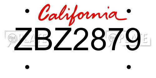ZBZ2879 California License Plate
