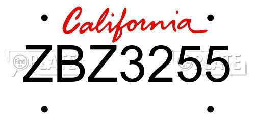 ZBZ3255 California License Plate