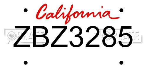 ZBZ3285 California License Plate