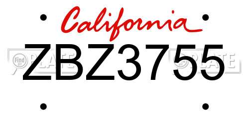 ZBZ3755 California License Plate