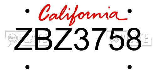 ZBZ3758 California License Plate