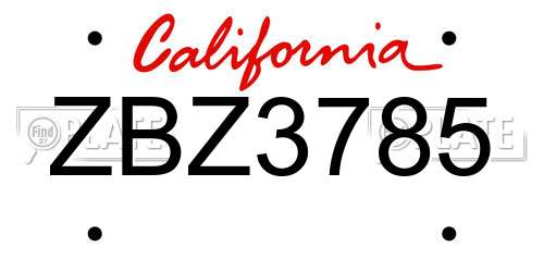 ZBZ3785 California License Plate