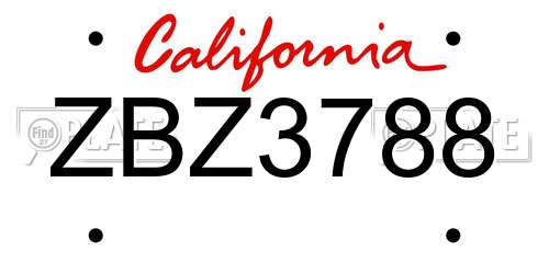 ZBZ3788 California License Plate
