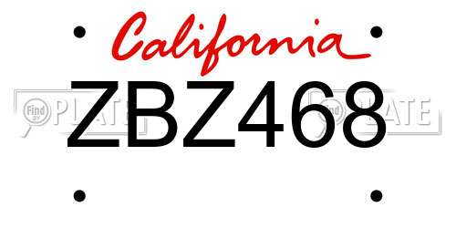 ZBZ468 California License Plate