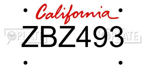 ZBZ493 California License Plate