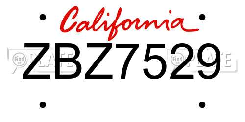 ZBZ7529 California License Plate