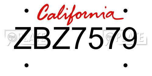 ZBZ7579 California License Plate