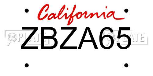 ZBZA65 California License Plate