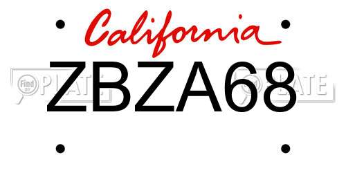 ZBZA68 California License Plate