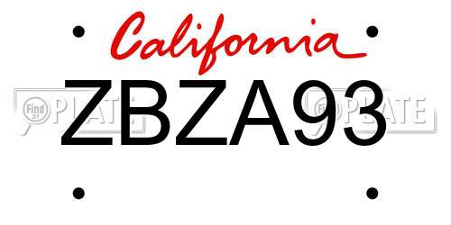 ZBZA93 California License Plate