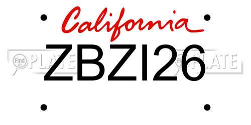 ZBZI26 California License Plate