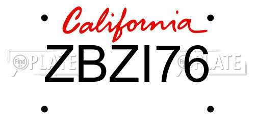 ZBZI76 California License Plate