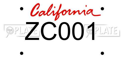 ZC001 California License Plate
