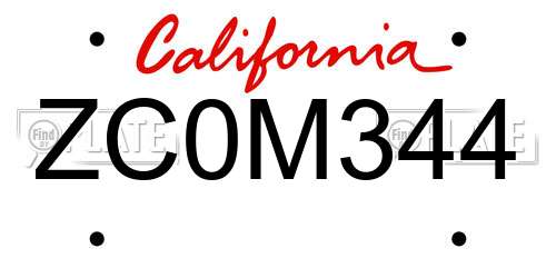 ZC0M344 California License Plate