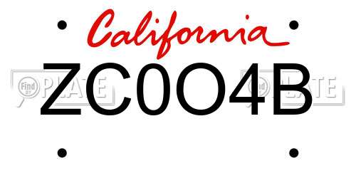 ZC0O4B California License Plate