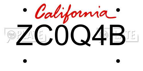 ZC0Q4B California License Plate