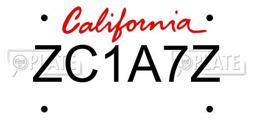ZC1A7Z California License Plate