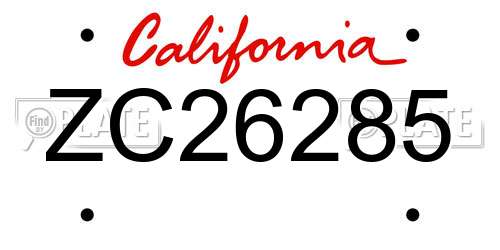 ZC26285 California License Plate