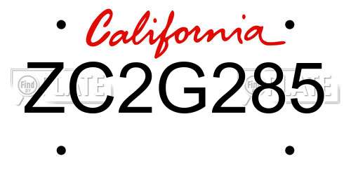 ZC2G285 California License Plate