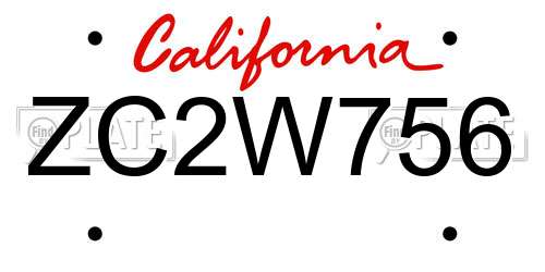 ZC2W756 California License Plate