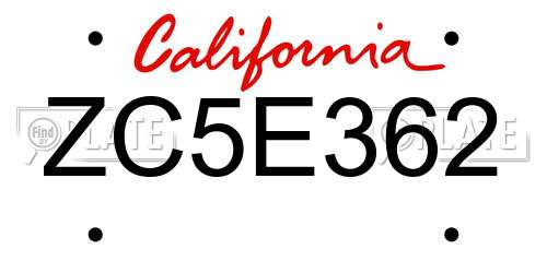 ZC5E362 California License Plate