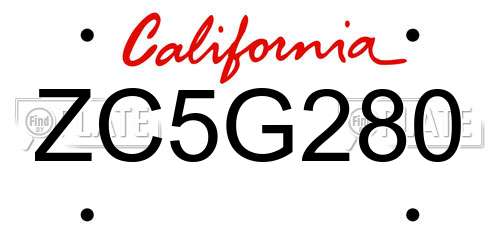 ZC5G280 California License Plate