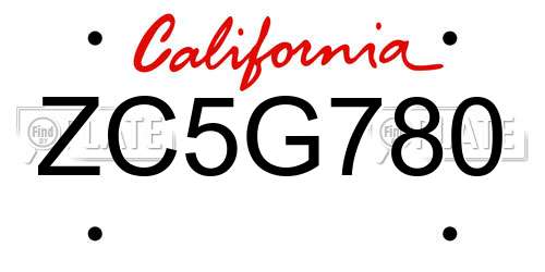 ZC5G780 California License Plate
