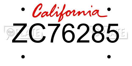 ZC76285 California License Plate