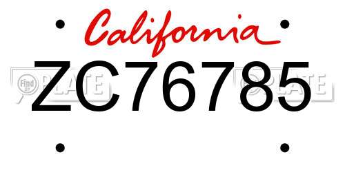 ZC76785 California License Plate