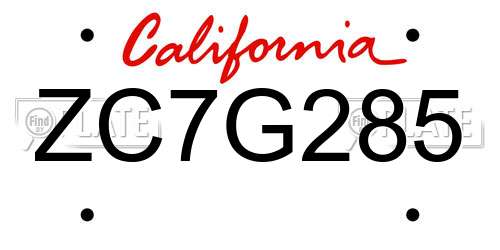 ZC7G285 California License Plate