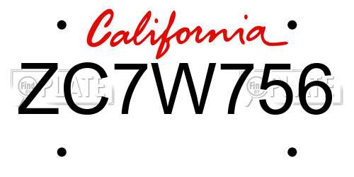 ZC7W756 California License Plate