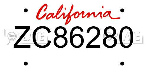 ZC86280 California License Plate