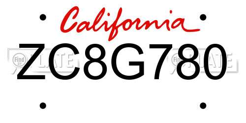 ZC8G780 California License Plate