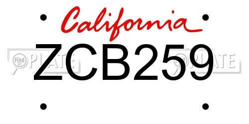 ZCB259 California License Plate