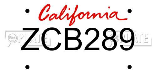 ZCB289 California License Plate