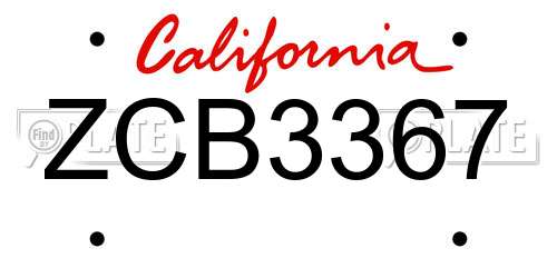 ZCB3367 California License Plate