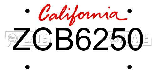 ZCB6250 California License Plate