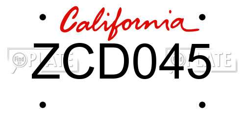 ZCD045 California License Plate
