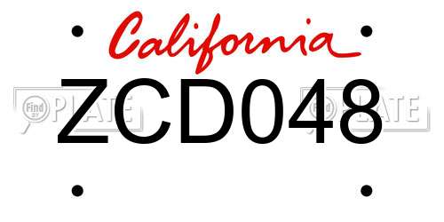 ZCD048 California License Plate
