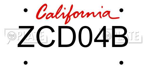ZCD04B California License Plate