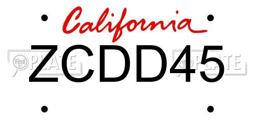 ZCDD45 California License Plate