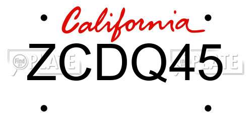 ZCDQ45 California License Plate