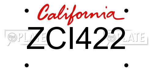 ZCI422 California License Plate