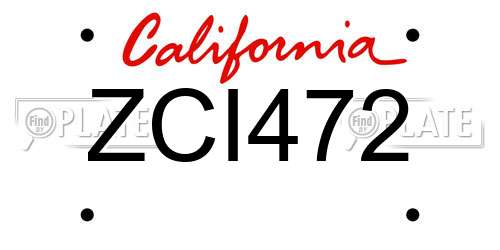 ZCI472 California License Plate