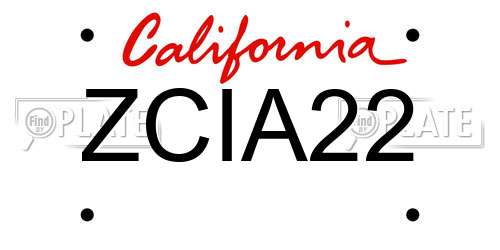 ZCIA22 California License Plate